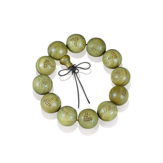Tibetan Buddhist Green Sandalwood Beads 18mm Scented Sandalwood Link Wrist Crafts Beads Bracelet for Men Women - size: 20MM
