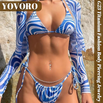 14G G23 Titanium Dangle Belly Button Rings for Women CZ Round Belly Rings Internally Threaded Flower Navel Ring Hypoallergenic Curved Barbell Belly Piercing Jewelry - style: Flower-Gold