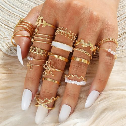 57 Pcs Gold Jewelry Set for Women,12 Pair Hoop Earrings，18 Pair Round Stud Earrings,21 Pcs Stackable Knuckle Rings,6 Pcs MultiLayer Pendant Necklaces，Fashion Accessories for women Gifts - style: Style 1