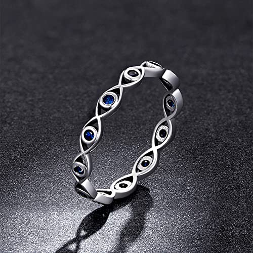 BISAER 925 Sterling Silver Evil Eye Ring for Woman Size 6-9