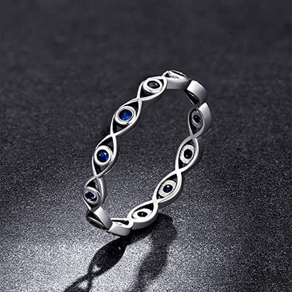BISAER 925 Sterling Silver Evil Eye Ring for Woman Size 6-9