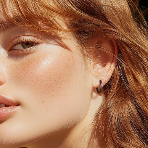925 Sterling Silver Huggie Hoop Earrings, Small Silver Hoop Earrings for Women Hypoallergenic Huggie Lightweight Small Hoops Earring Cartilage Sleeper Earrings 6/8/10/12/14/16/18/20mm - color: Black, size: 12MM