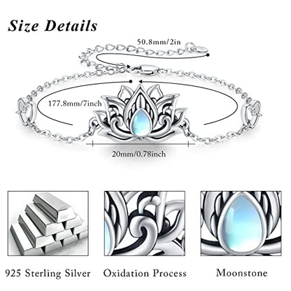 925 Sterling Silver Bohemia Hawaiian Beach Mermaid Floral Bracelet Birthday Graduation Gifts for Women with Gifts Box - style: 23B-Lotus(Moonstone)