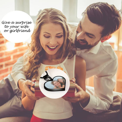 Farfume Personalized Photo Necklace for Women/Men, Memorial Jewelry Gifts | Holds 2 Pictures Pendant, Custom Engraved Text, Beautiful Locket for Girls, Durable Stainless Steel, Mothers Day Gifts - color: Heart Shape Black Photo & Text