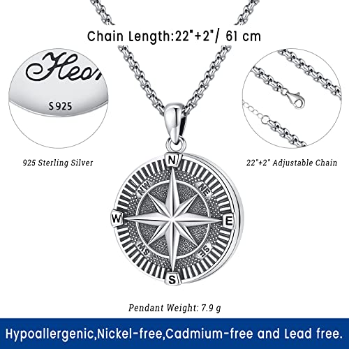 Compass Necklace for Women Men 925 Sterling Silver Pendant Urn Necklaces for Ashes Picture Locket Necklace Anchor Necklace Viking Necklace Crystals CZ Moonstone Abalone Shell Turquoise Compass Jewelry - color: Q-L-Compass Picture Locket, style: Locket