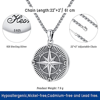 Compass Necklace for Women Men 925 Sterling Silver Pendant Urn Necklaces for Ashes Picture Locket Necklace Anchor Necklace Viking Necklace Crystals CZ Moonstone Abalone Shell Turquoise Compass Jewelry - color: Q-L-Compass Picture Locket, style: Locket