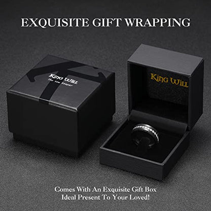 King Will 8mm Tungsten Carbide Rings for Men Cubic Zircon Stones Inlay - color: Black 8mm