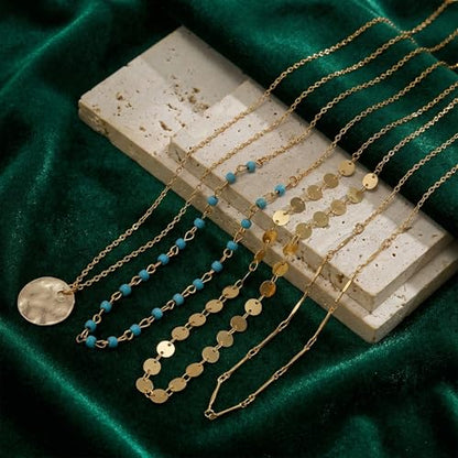 Boho Necklaces for Women, Layered Gold Coin Necklace Set, Bohemian Style Jewelry Collection, Four Piece Layered Chain Design, Gold Tone Metal Construction, Versatile Everyday Accessories - color: Gold A