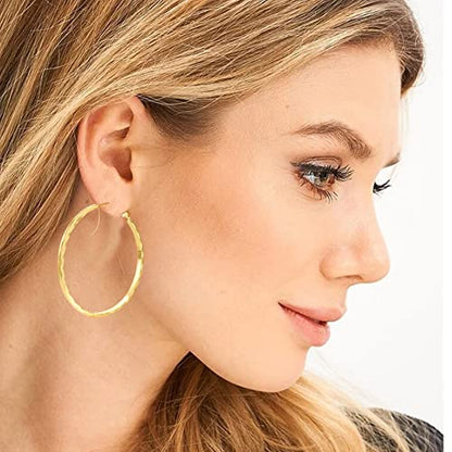 Sterling Silver Hoop Earrings - Diamond-Cut Circle Hoops, Hypoallergenic, 3mm Thin, Oversize 20/30/40/50/60mm - color: Gold,60mm