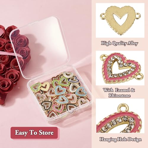 Elecrelive Crystal Heart Charms Rhinestone Heart Pendants Valentine Charms for Necklace Bracelet Earring Wedding Jewelry - color: 8 Colors, Enamel