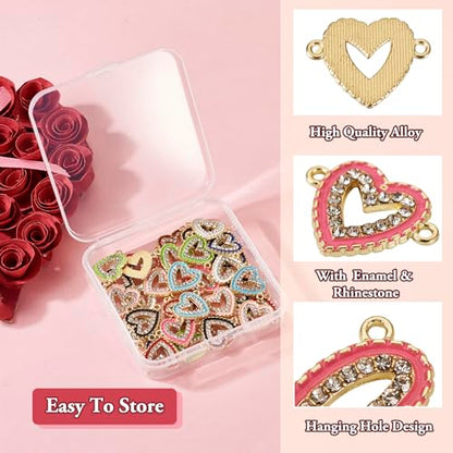Elecrelive Crystal Heart Charms Rhinestone Heart Pendants Valentine Charms for Necklace Bracelet Earring Wedding Jewelry - color: 8 Colors, Enamel