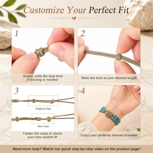 MOINSPIRE Boho Beaded Bracelets for Women - Adjustable Handmade Wrap Bracelet with Tube Natural Stone Beads, Colorful Beaded Strap Bohemian Jewelry Braided for Birthday Gifts - color: Turquoise Blue