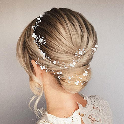 Bridal Wedding Hair Vine,Extra Long Pearl and Crystal Beads Bride Head Piece,Silver Hair Accessories for Women and Girls (Silver) - color: Silver