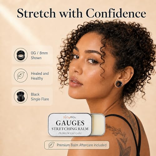 BodyJ4You 37PC Ear Gauge Stretching Kit 14G-00G - Aftercare Balm Tapers | Gauges for Ears Dead Stretching Lobe - Surgical Stainless Steel Single Flare Plugs - Flesh Tunnels O-Rings Expander Men Women - color: Black, Single Flare