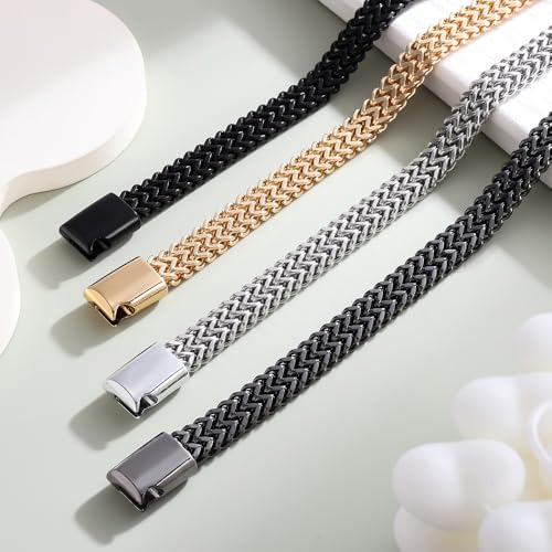 Braided Chain Bracelet 1-Pack - Stainless Steel Franco Link Bracelet with Push-Button Clasp (Gold, Silver, Black Options) - color: Silver