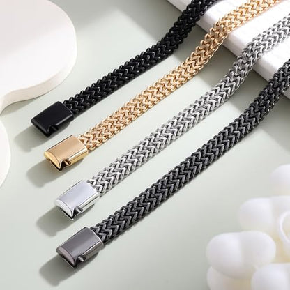 Braided Chain Bracelet 1-Pack - Stainless Steel Franco Link Bracelet with Push-Button Clasp (Gold, Silver, Black Options) - color: Silver