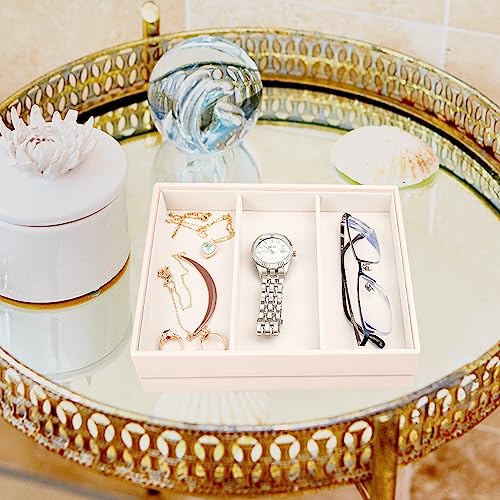 Leather Jewelry Organizer Trays Storage Drawer Display Case | Velvet Liner Stackable for Necklace,Rings and Earring (Pearl3) - color: Pearl3