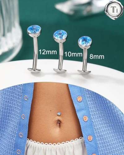 COCHARM G23 Solid Titanium Belly Button Rings Floating Belly Navel Rings 14G Internally Threaded Belly Piercing Jewelry Hypoallergenic - color: BL-12MM