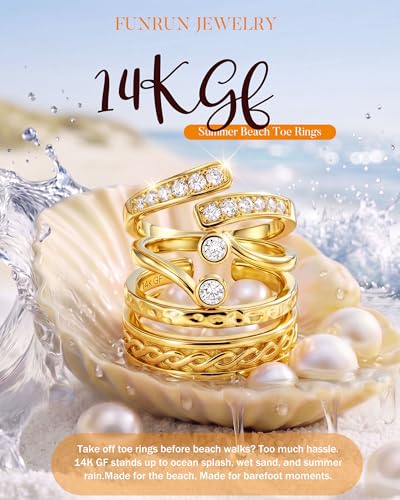 9PCS Toe Rings for Women Non Tarnish - Adjustable 14K Gold Filled Toe Ring | Silver Dainty Open CZ Toe Rings Set,Waterproof Summer Beach Foot Jewelry - color: Gold