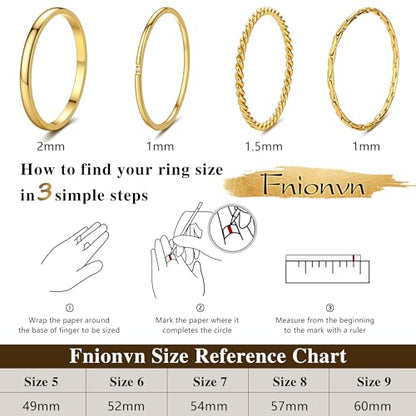 Stackable Rings for Women Non Tarnish Gold Knuckle Ring Set | Stainless steel thin bands for stacking and knuckle wear non tarnish gold statement rings