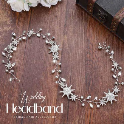 Unicra Star Rhinestone Bride Wedding Hair Vine Gold Bridal Hair Piece Crystal Hair Accessories for Women (21 Inches) - color: Silver