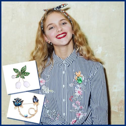 12 Pcs Women Brooches Bulk Vintage Rhinestone Pin Set - style: Flower