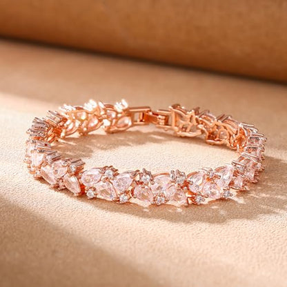 Crysdue Marquise Teardrop Cubic Zirconia Wedding Bridal & Prom Tennis Bracelets for Brides Bridesmaids, Silver/Gold/Rose Gold Plated Bracelet Gifts for Women - style: A_Rose Gold Tone 7.5"