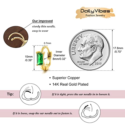 DAILY VIBES Dainty Butterfly Cross CZ Small Huggie Hoop Earrings for Women | Hypoallergenic, 14K Gold Plated Hoops, Tiny Cubic Zirconia, Cartilage Hoop Earrings for Women Trendy - color: Green