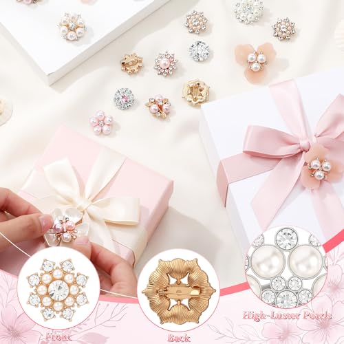Sureio 45 Pcs Pearl Rhinestone Brooch Lapel Pin Set - color: Pink