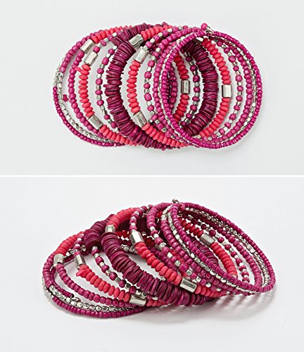 SPUNKYsoul Handmade Bohemian Multi-Color Beaded Coil Bracelet – Comfortable, Adjustable Boho Wrap Cuff That Stacks Easily and Lets You Effortlessly Elevate Any Outfit, Day or Night - style: Pink