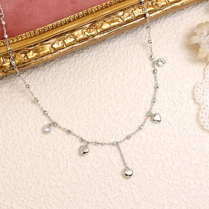 Silver Heart Charm Link Anklet for Women, Adjustable Handmade Cubic Zirconia Stackable Waterproof Summer Beach Chain Anklets Jewelry Accessories Gift - color: Silver Heart Charm