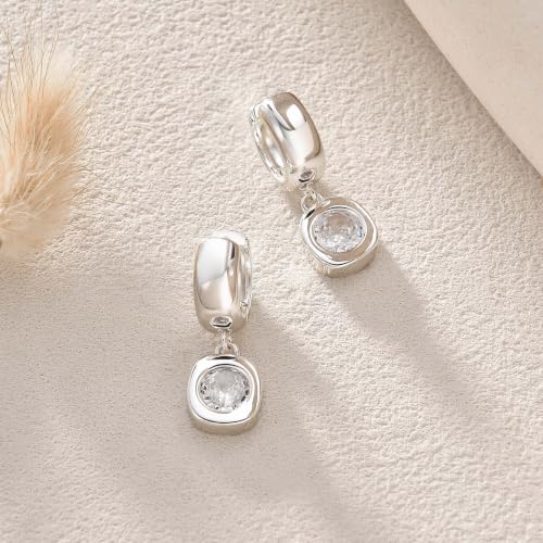 Gold Chunky Dangle Earrings for Women, Bezel Set Cubic Zirconia Charm | 14K Gold Silver Plated, Statement Huggie Hoops Drop Earrings, Trendy Jewelry Gifts, High Grade CZ, Hypoallergenic Lightweight - color: SL-Round CZ Hoop