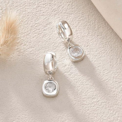 Gold Chunky Dangle Earrings for Women, Bezel Set Cubic Zirconia Charm | 14K Gold Silver Plated, Statement Huggie Hoops Drop Earrings, Trendy Jewelry Gifts, High Grade CZ, Hypoallergenic Lightweight - color: SL-Round CZ Hoop