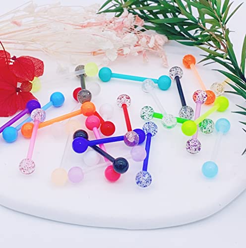30-200Pcs 14G Surgical Steel Tongue Rings for Women Stainless Steel Nipple Rings Barbell Body Piercing - color: B: 30pcs cz style