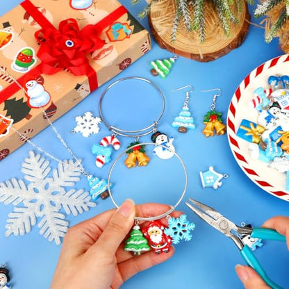 64 Pcs Winter Resin Charms, Christmas Snowflake Snowman Pendants | Premium Resin, Xmas Winter Figurines Ornament Beads, DIY Crafts Bracelet Necklace Earrings Jewelry Making Decorations - style: Christmas Winter Style
