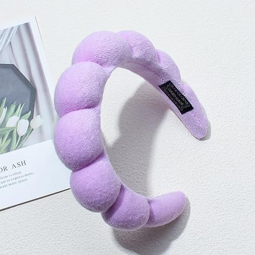 Spa Headbands for Washing Face Makeup Skin Care Headband Women Bubble Facial Beauty Headbands Puffy Shower Towel Band Hair Headband - color: Purple