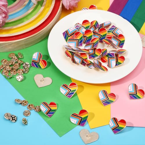 SANNIX 15Pcs Metal Heart Progress Pride Pin, Rainbow Pins Gay Flag Brooches LGBTQ Gay Badge Pins for Clothing Backpack Hat Pride Month Decoration Gift Bulk - style: Progress Pride Pin