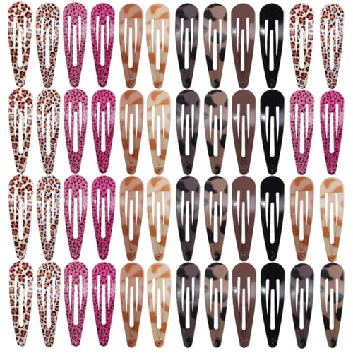 50Pcs 2Inch Hair Snap Clips Leopard Print Cute Hair Pins for Women Girls | Leopard Solid Mix Color Snap Clips 10 Colors 5cm Metal Hair Barrettes Durable Material Clips - color: Leopard