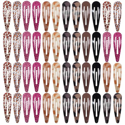 50Pcs 2Inch Hair Snap Clips Leopard Print Cute Hair Pins for Women Girls | Leopard Solid Mix Color Snap Clips 10 Colors 5cm Metal Hair Barrettes Durable Material Clips - color: Leopard