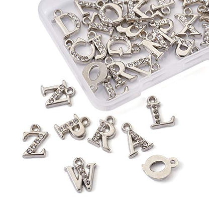 Craftdady Letter Charms Capital Pendants Mixed A-Z Initial Letter Number Charms DIY Bracelet Necklace Pendants for Jewelry Making, Gold, Antique Silver, Platinum - color: Platinum + Crystal, 11-13x8-12mm
