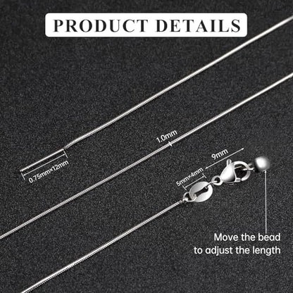 10Pcs Stainless Steel Round Snake Adjustable Chain Bulk for Jewelry Making 1mm Necklaces Chains for Women Personalized Jewelry - color: Silver Snake