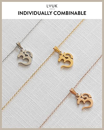 LUUK LIFESTYLE Stainless steel necklace with pendant and HAPPINESS card, 20” adjustable length, lucky charm, friendship chain, Valentine's Day gift, birthday, women's jewelry, silver, gold, rosegold - color: Silver, size: Om | Hindu Symbol