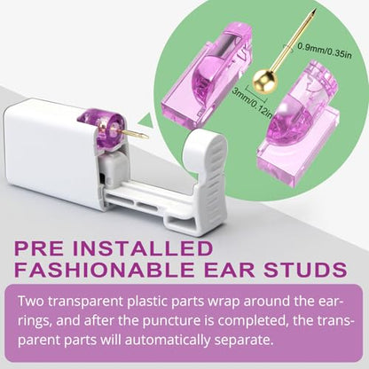 2 psc Ear Piercing Kit, Disposable ear piercing gun tool, pre-installed with gold 3mm pea earrings, at Home Self Piercing Kit (Little golden ball) - color: Little golden ball