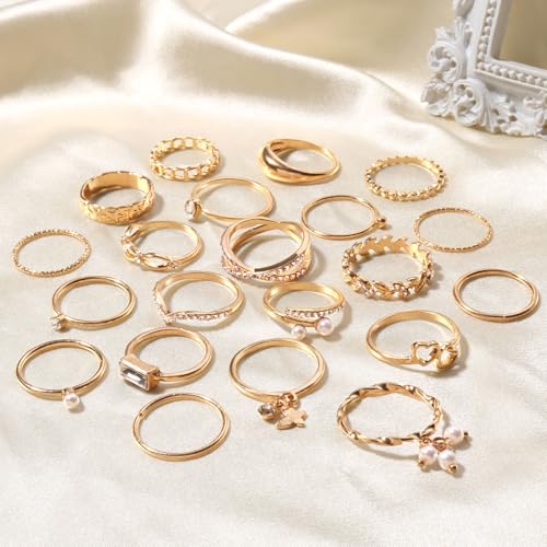 CHICUTIE Gold Knuckle Rings Set For Women Stackable Joint Finger Midi Rings Dainty Cubic Crystal Zirconia Simple Hollow Twist Cute Rings Pack Jewelry Gift - style: 43pcs Gold