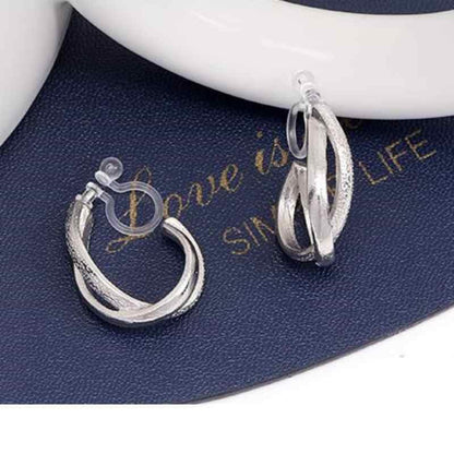 Hoop Invisible Clip On Earrings for Women Not Pierced Gold Small Twisted Hoop Comfortable Silver Large Clip On Earrings - color: Textured Cross Hoop Silver