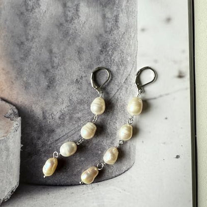 Pearl Earrings 14k Gold Plated Long Earrings Dangle Drop for Brides