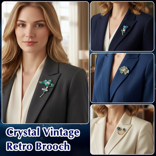 12pcs Women Brooches Bulk Set,Rhinestone Crystal Vintage Brooch Pins,Retro Broches Pin for Women Mother's Day Gifts Christmas Gifts - style: Flower