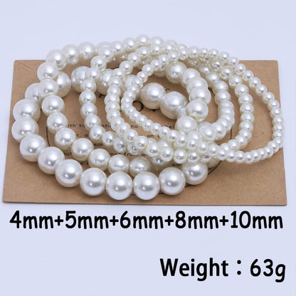 COLORFUL BLING Imitation Pearl Strands Choker Necklace Bracelet With Meaningful Card for Wedding Anniversary Birthday Party Gifts Bridal Jewelry Set - color: 5pcs bracelet