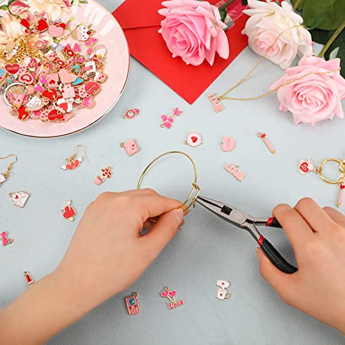 SANNIX 110Pcs Valentine's Day Charms Gold Enamel Jewelry Making Charm | Pink Pendants for Valentines Bracelet Necklace Earrings Making - style: Valentines Charms