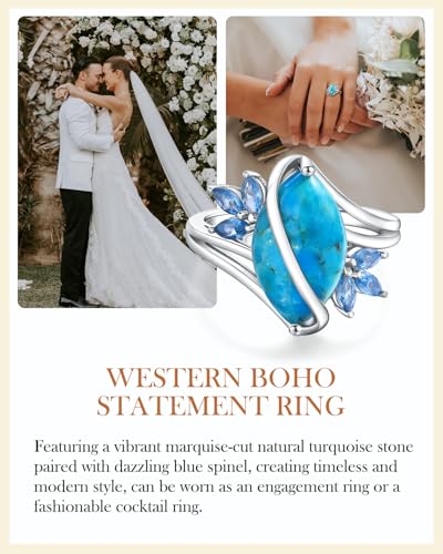 AIBAO Marquise Turquoise/Malachite Engagement Wedding Rings for Women | Sterling Silver Turquoise/ Malachite Statement Rings for Women Size 6 to 10 Western Jewelry - style: Blue Turquoise